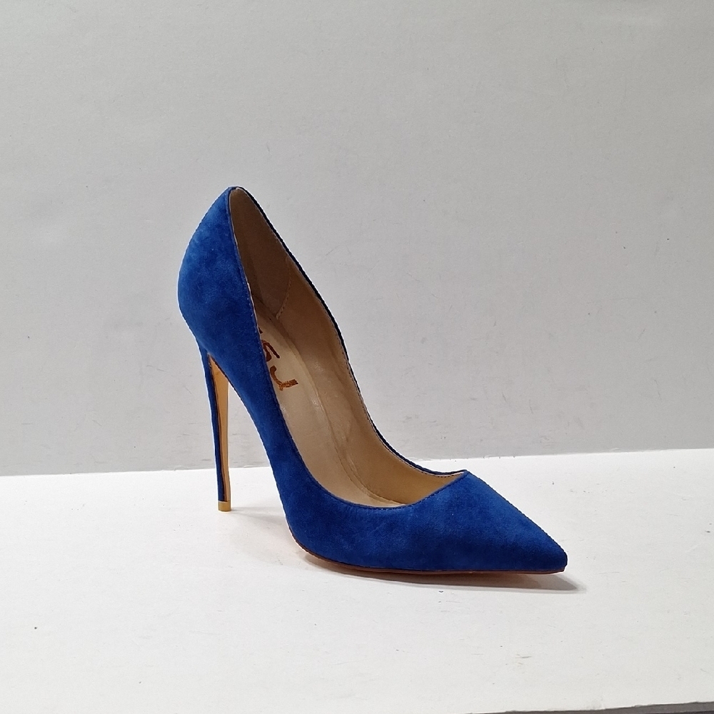 FSJ NWOB Blue Suede Streetwear Night Out Pointed Toe Stiletto Pump Heels Size 7 - Picture 2 of 15